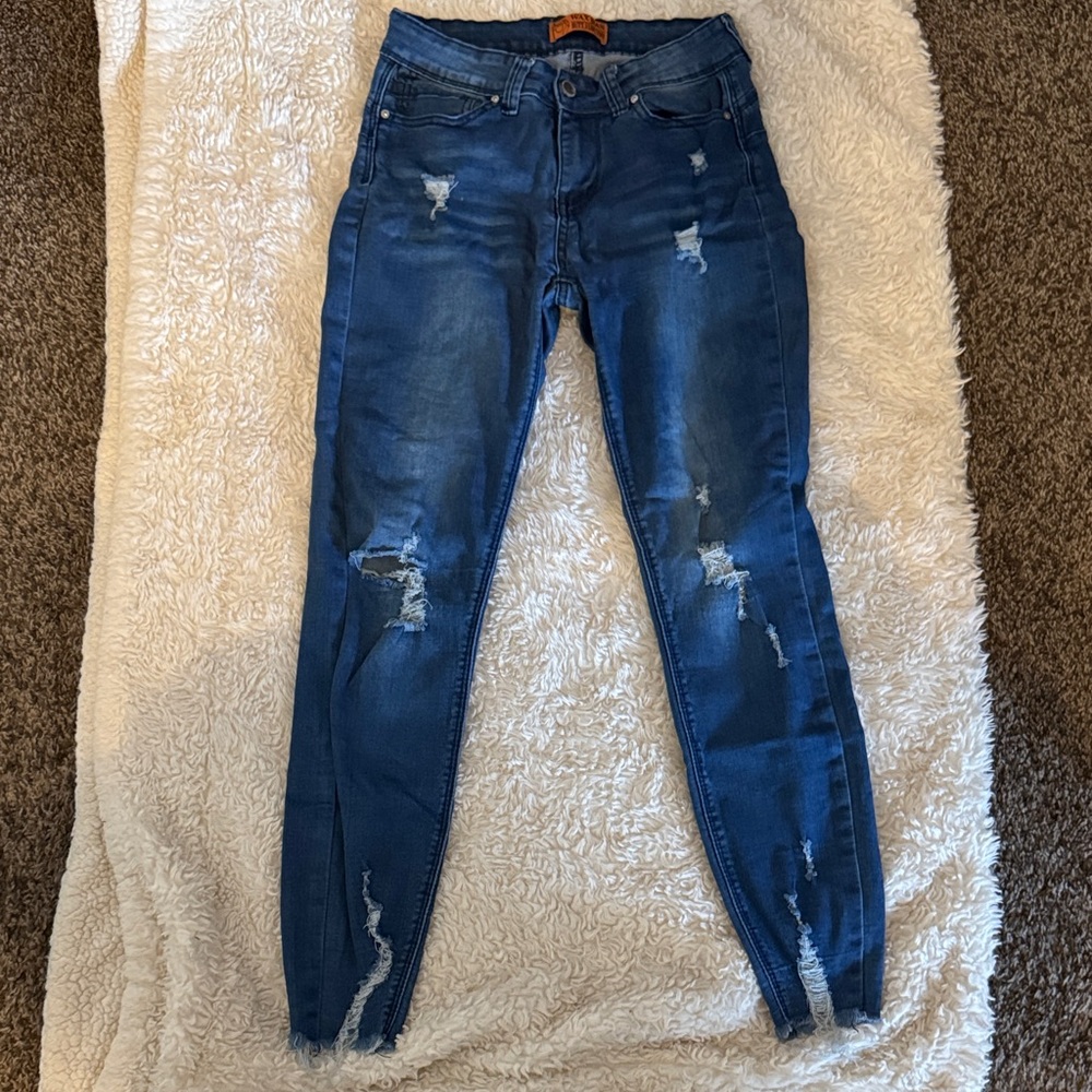 Wax Jean Navy Distressed Skinny Jeans